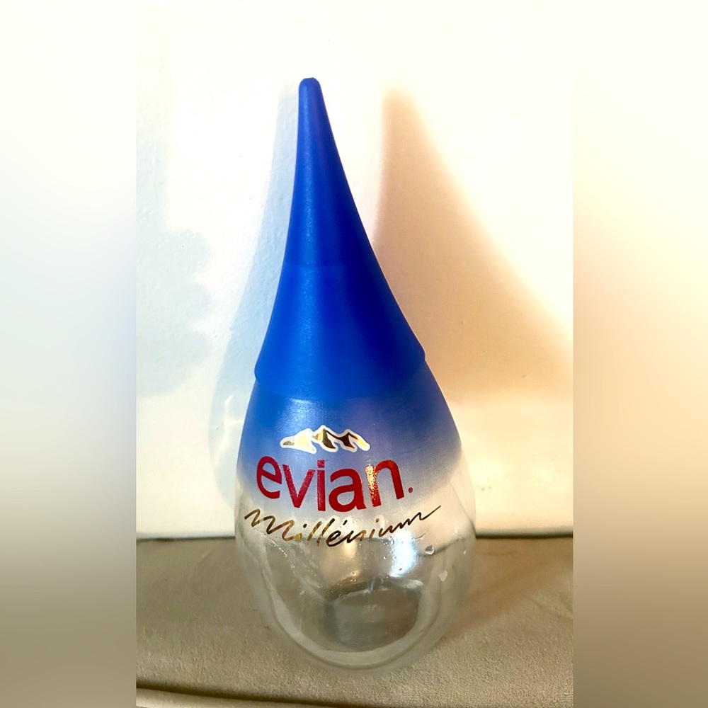 🇫🇷Evian Millenium Glass Water Bottle RARE 2000 Collectible Decor unique shape